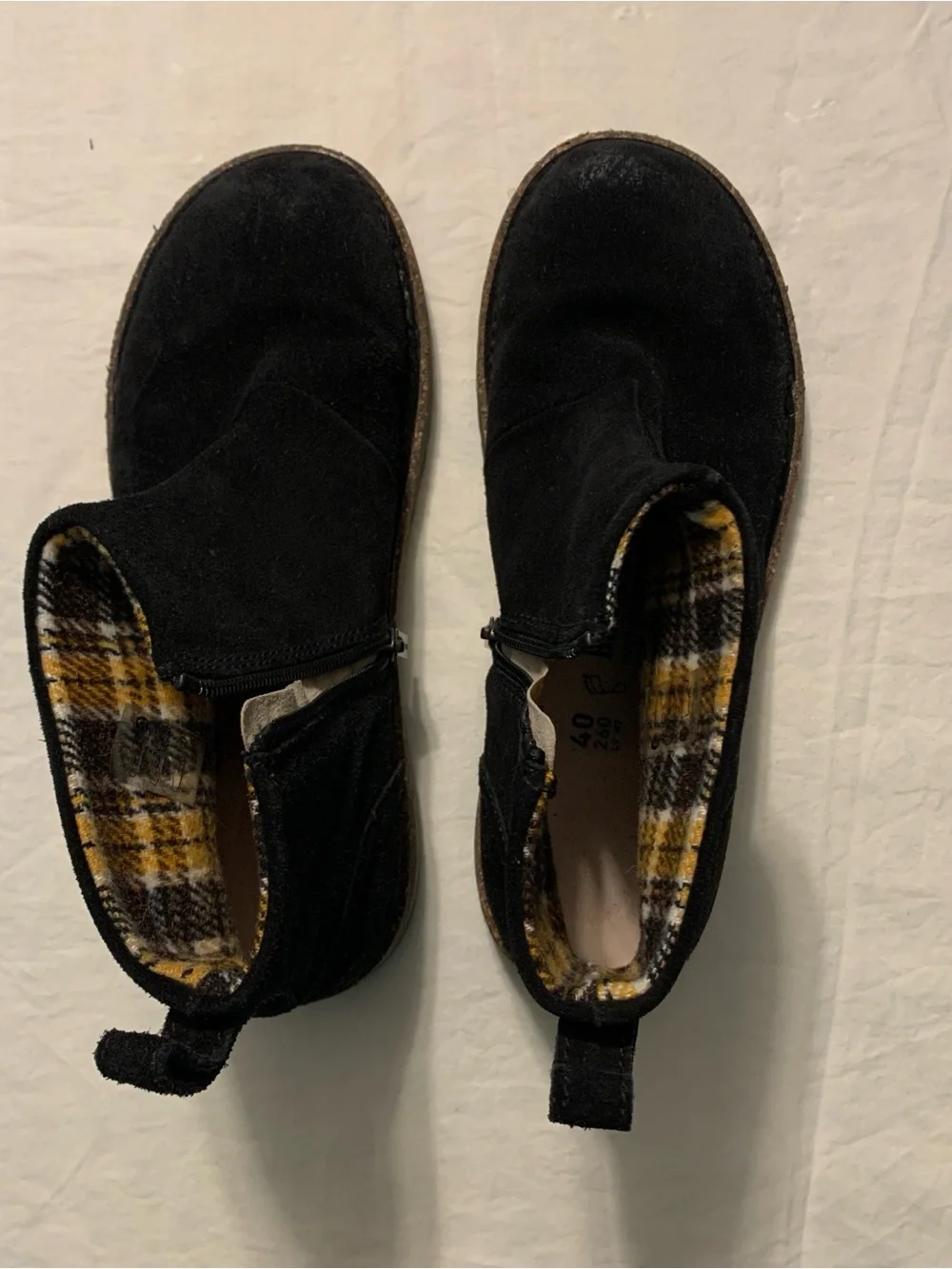Birkenstock Black Boot with Yellow Plaid Lining